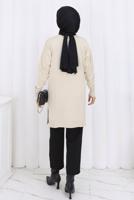 Tesettür giyim BEJ DESENLİ TRİKO HIRKA T 9323