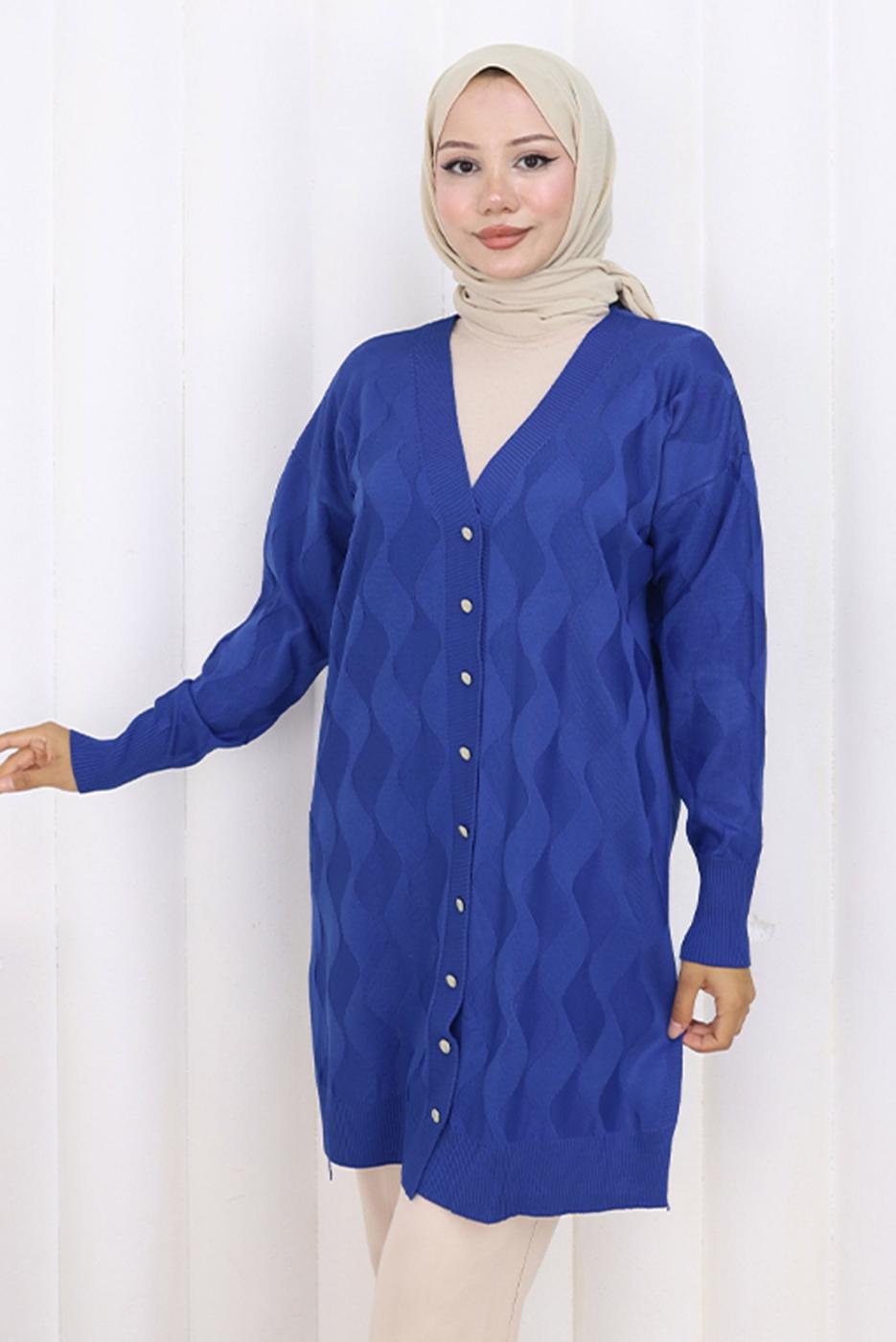 Tesettür giyim LACİVERT DESENLİ TRİKO HIRKA T 9323