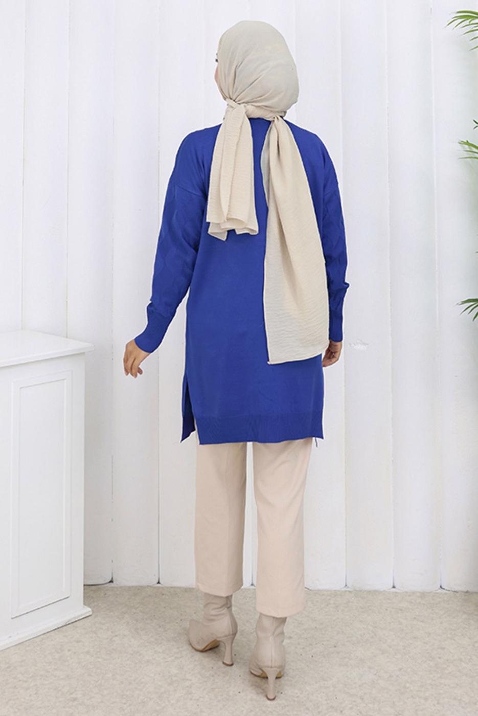 Tesettür giyim LACİVERT DESENLİ TRİKO HIRKA T 9323