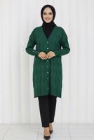 Tesettür giyim YEŞİL DESENLİ TRİKO HIRKA T 9323