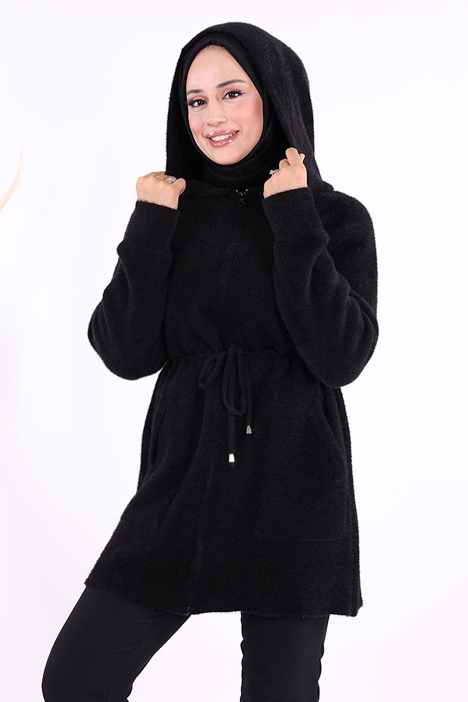 Tesettür giyim SİYAH PELUŞ HIRKA T 95621