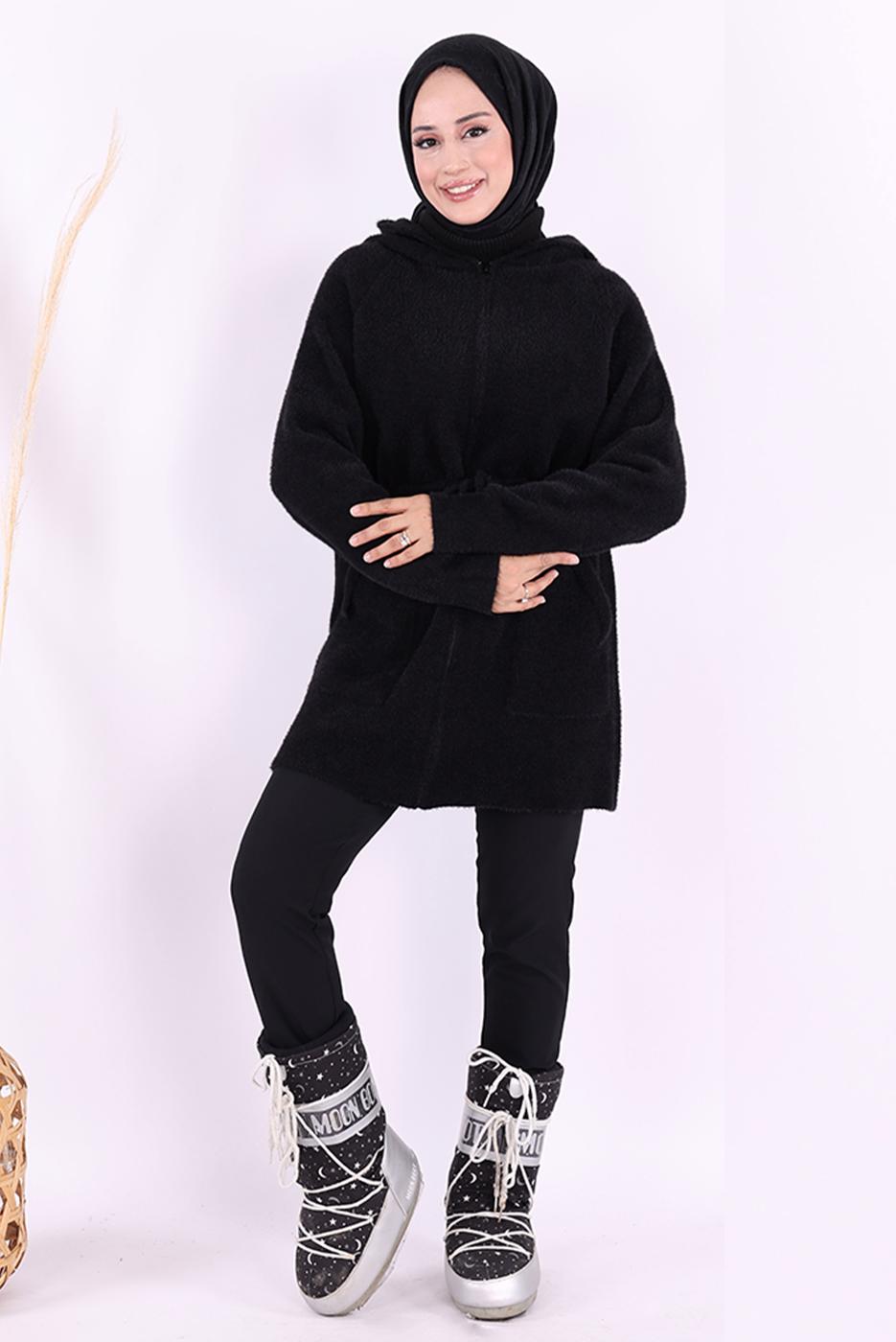 Tesettür giyim SİYAH PELUŞ HIRKA T 95621