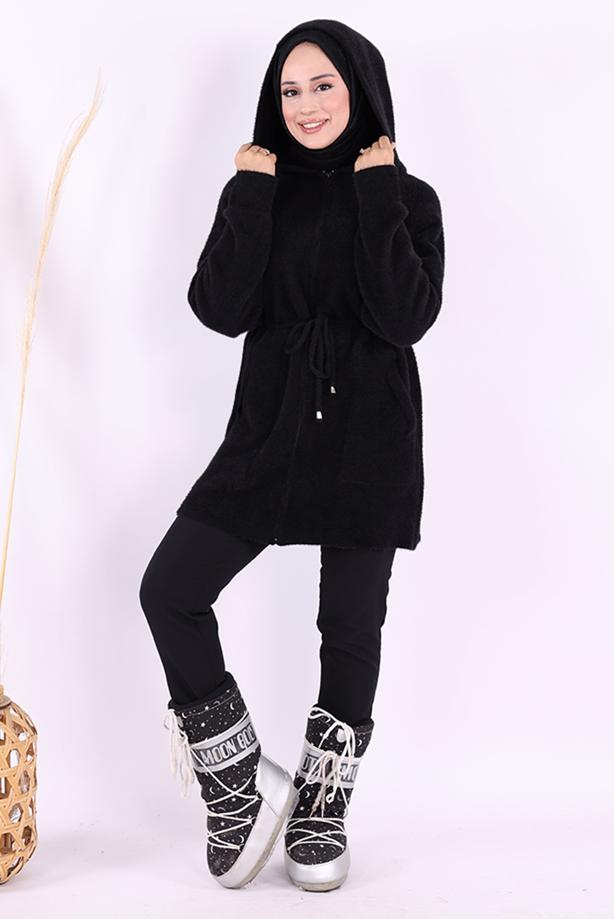 Tesettür giyim SİYAH PELUŞ HIRKA T 95621 - TRENDTESETTÜR