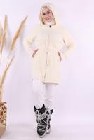 Tesettür giyim EKRU PELUŞ HIRKA T 95621