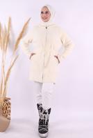 Tesettür giyim EKRU PELUŞ HIRKA T 95621