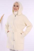 Tesettür giyim EKRU PELUŞ HIRKA T 95621