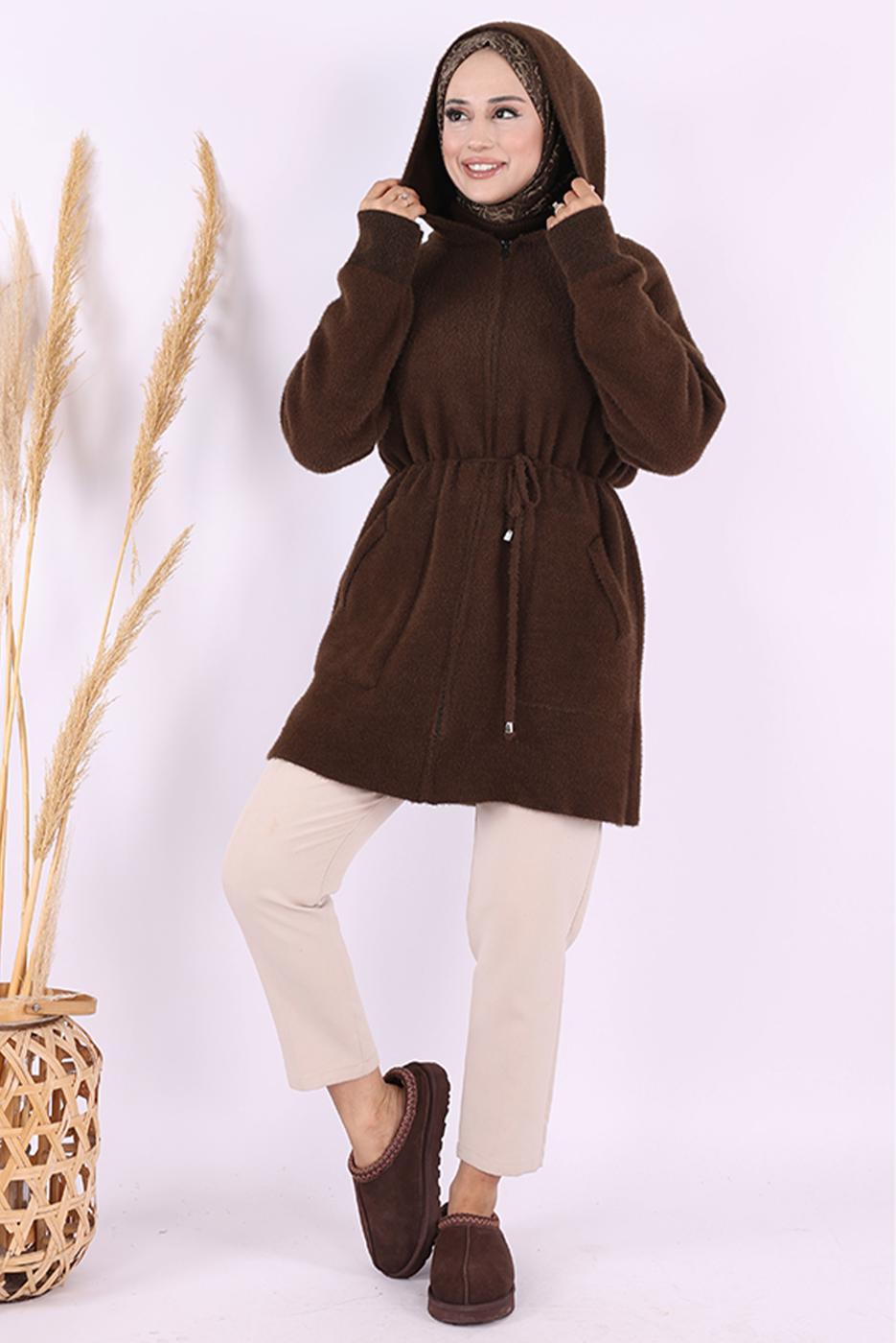 Tesettür giyim KAHVE PELUŞ HIRKA T 95621