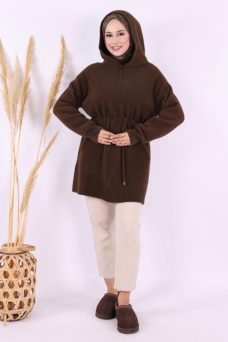 Tesettür giyim KAHVE PELUŞ HIRKA T 95621