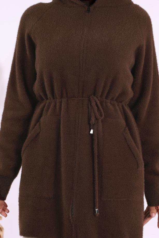 Tesettür giyim KAHVE PELUŞ HIRKA T 95621 - TRENDTESETTÜR
