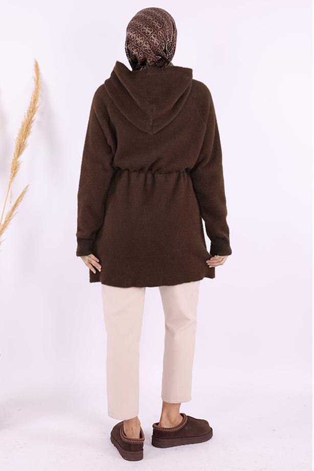 Tesettür giyim KAHVE PELUŞ HIRKA T 95621 - TRENDTESETTÜR