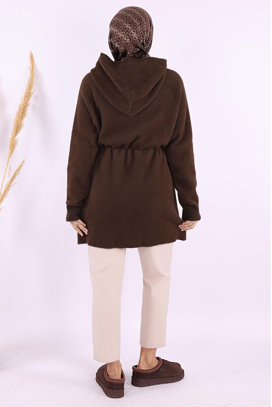 Tesettür giyim KAHVE PELUŞ HIRKA T 95621
