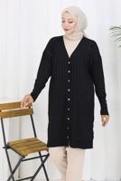 Tesettür giyim SİYAH T 9713 BN UZUN MERSERİZE HIRKA