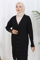 Tesettür giyim SİYAH T 9713 BN UZUN MERSERİZE HIRKA