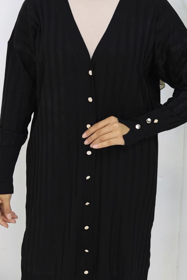 Tesettür giyim SİYAH T 9713 BN UZUN MERSERİZE HIRKA - TRENDTESETTÜR