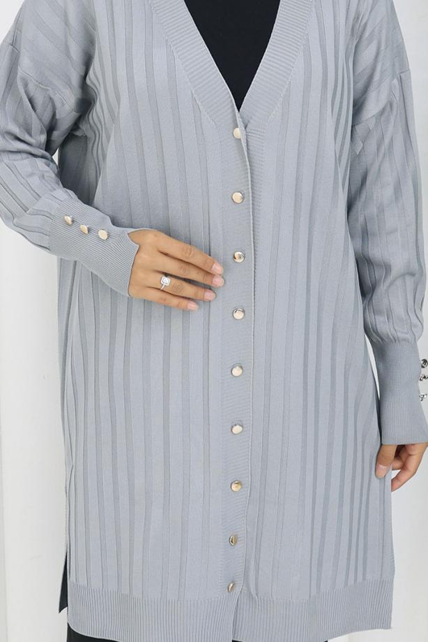 Tesettür giyim GRİ T 9713 BN UZUN MERSERİZE HIRKA - TRENDTESETTÜR