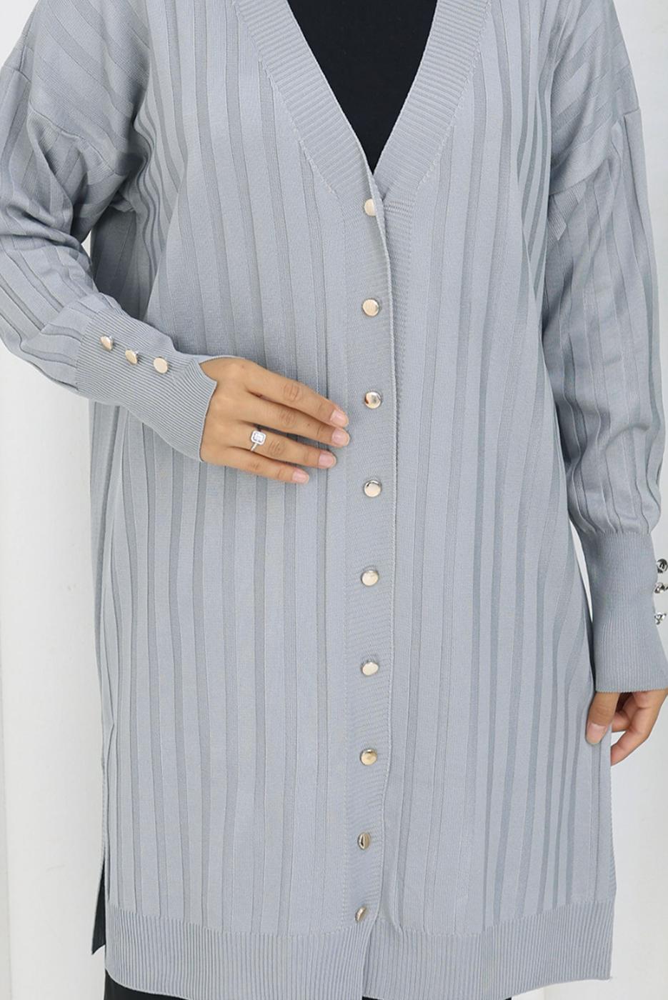 Tesettür giyim GRİ T 9713 BN UZUN MERSERİZE HIRKA