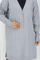 Tesettür giyim GRİ T 9713 BN UZUN MERSERİZE HIRKA