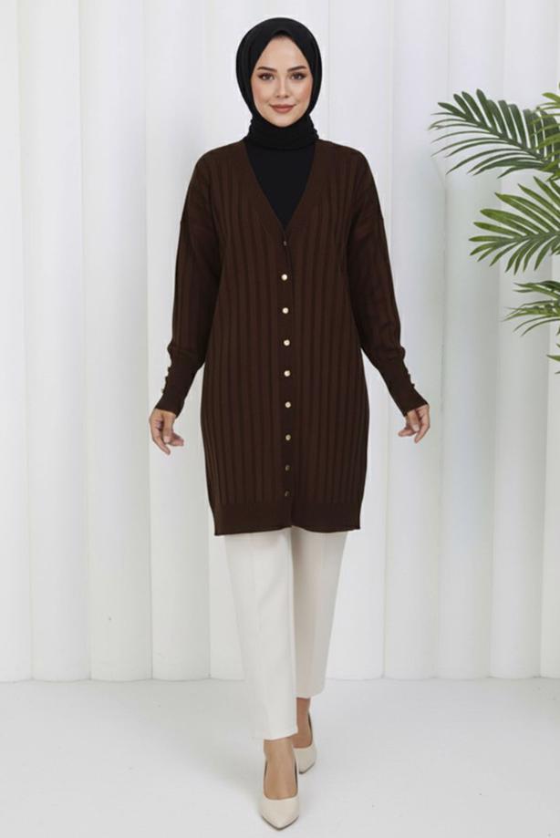 Tesettür giyim KAHVE TRİKO HIRKA T 9713 - TRENDTESETTÜR