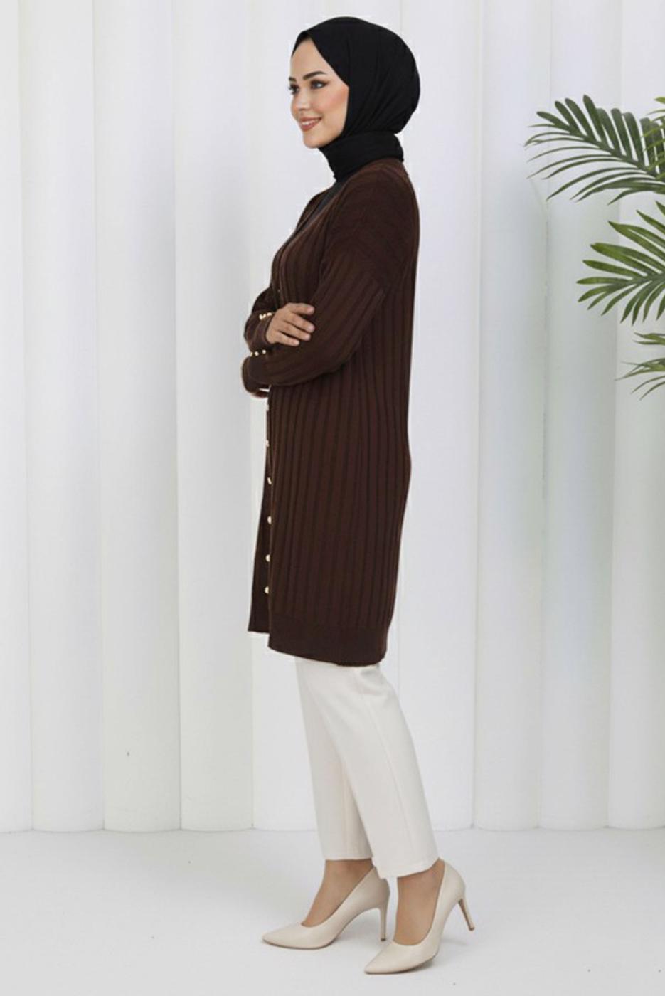 Tesettür giyim KAHVE TRİKO HIRKA T 9713