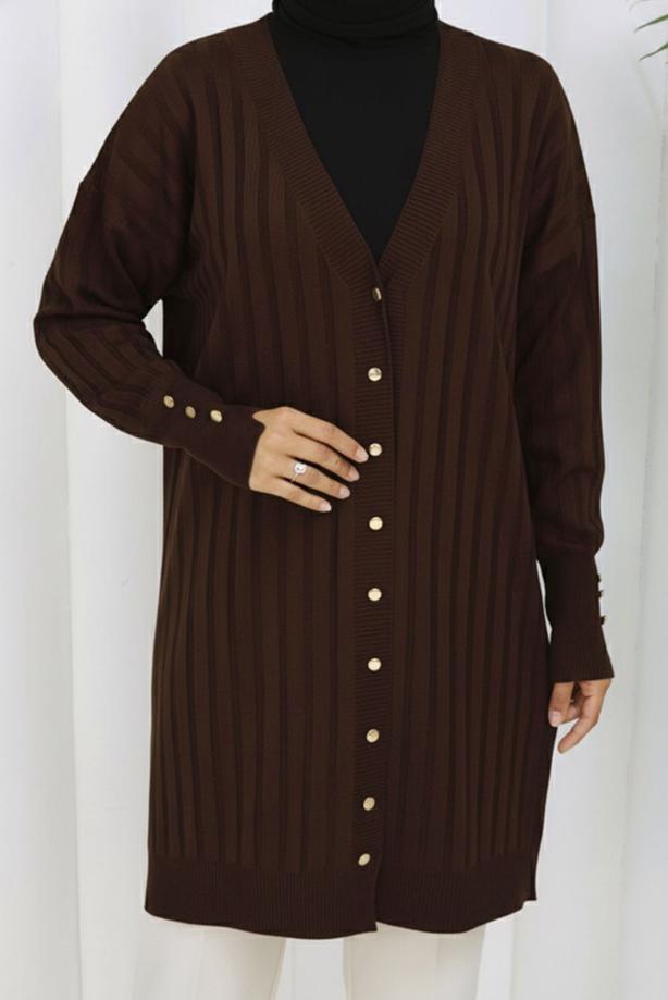 Tesettür giyim KAHVE TRİKO HIRKA T 9713 - TRENDTESETTÜR
