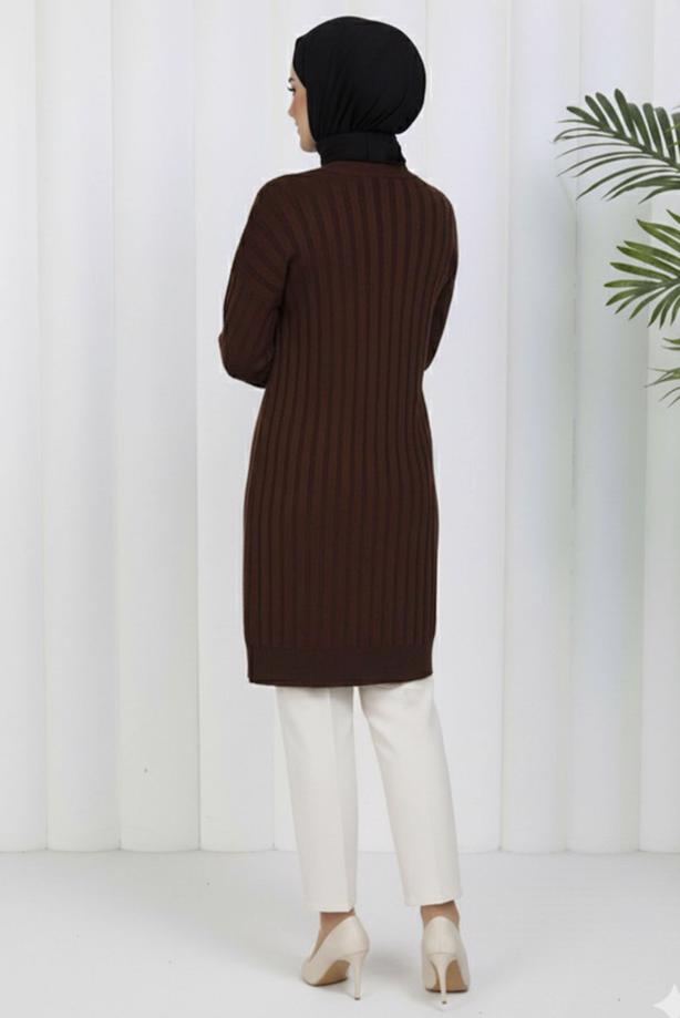 Tesettür giyim KAHVE TRİKO HIRKA T 9713 - TRENDTESETTÜR