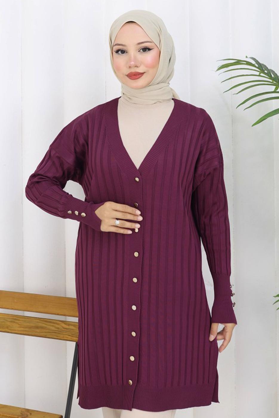 Tesettür giyim MÜRDÜM T 9713 BN UZUN MERSERİZE HIRKA