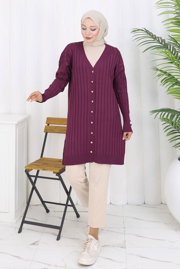 Tesettür giyim MÜRDÜM T 9713 BN UZUN MERSERİZE HIRKA - TRENDTESETTÜR