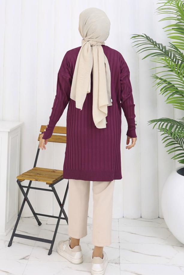 Tesettür giyim MÜRDÜM T 9713 BN UZUN MERSERİZE HIRKA - TRENDTESETTÜR