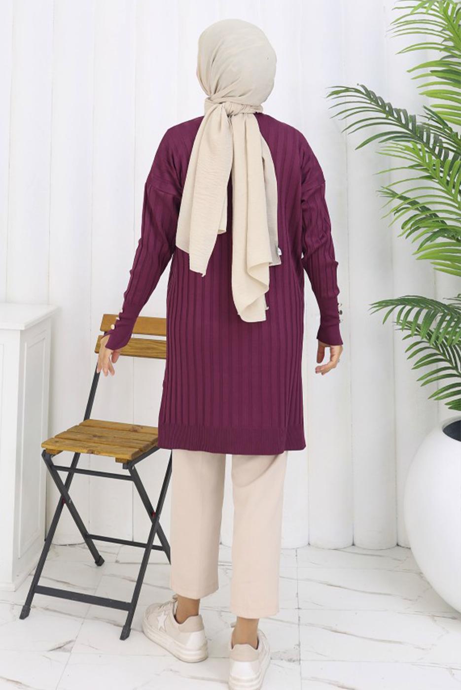 Tesettür giyim MÜRDÜM T 9713 BN UZUN MERSERİZE HIRKA