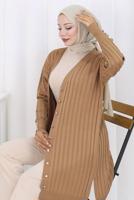 Tesettür giyim VİZON T 9713 BN UZUN MERSERİZE HIRKA