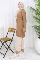 Tesettür giyim VİZON T 9713 BN UZUN MERSERİZE HIRKA