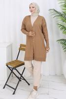Tesettür giyim VİZON T 9713 BN UZUN MERSERİZE HIRKA
