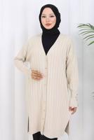 Tesettür giyim BEJ T 9713 BN UZUN MERSERİZE HIRKA