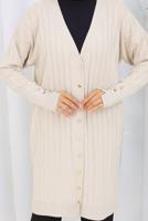 Tesettür giyim BEJ T 9713 BN UZUN MERSERİZE HIRKA