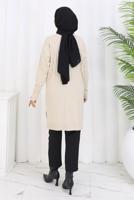 Tesettür giyim BEJ T 9713 BN UZUN MERSERİZE HIRKA