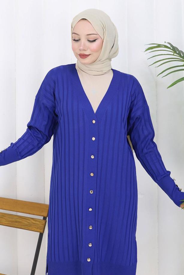 Tesettür giyim LACİVERT T 9713 BN UZUN MERSERİZE HIRKA - TRENDTESETTÜR