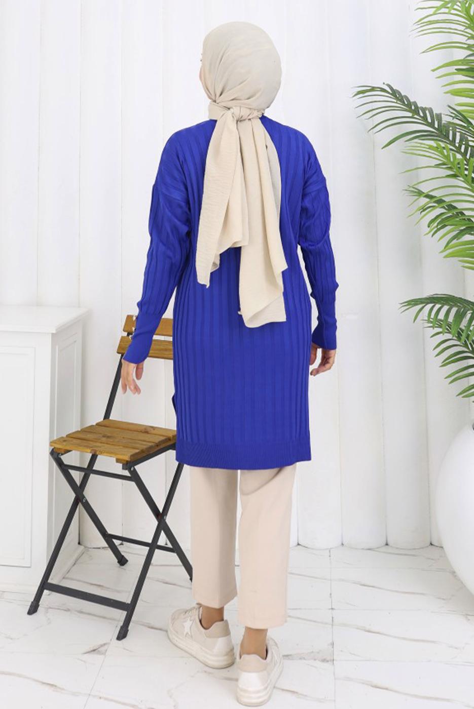 Tesettür giyim LACİVERT T 9713 BN UZUN MERSERİZE HIRKA