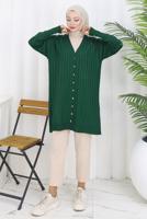 Tesettür giyim YEŞİL T 9713 BN UZUN MERSERİZE HIRKA
