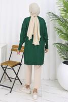 Tesettür giyim YEŞİL T 9713 BN UZUN MERSERİZE HIRKA