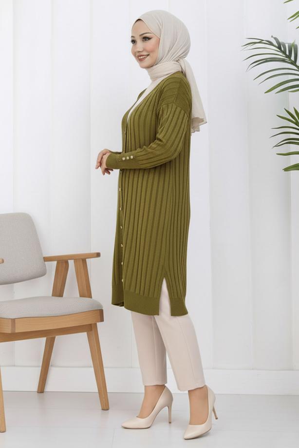 Tesettür giyim YEŞİL TRİKO HIRKA T 9713 - TRENDTESETTÜR