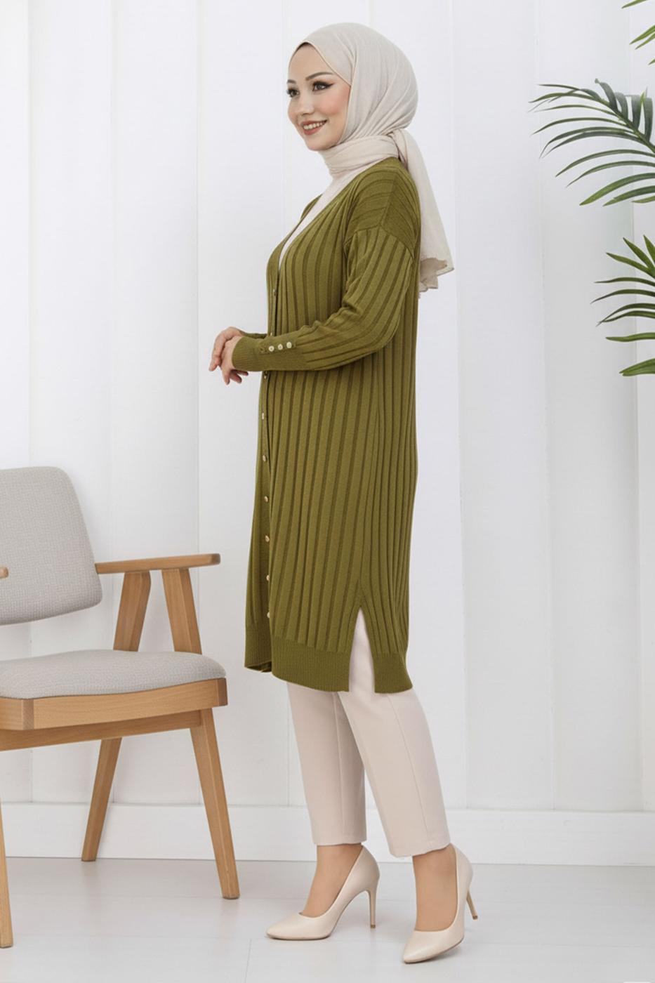 Tesettür giyim YEŞİL TRİKO HIRKA T 9713