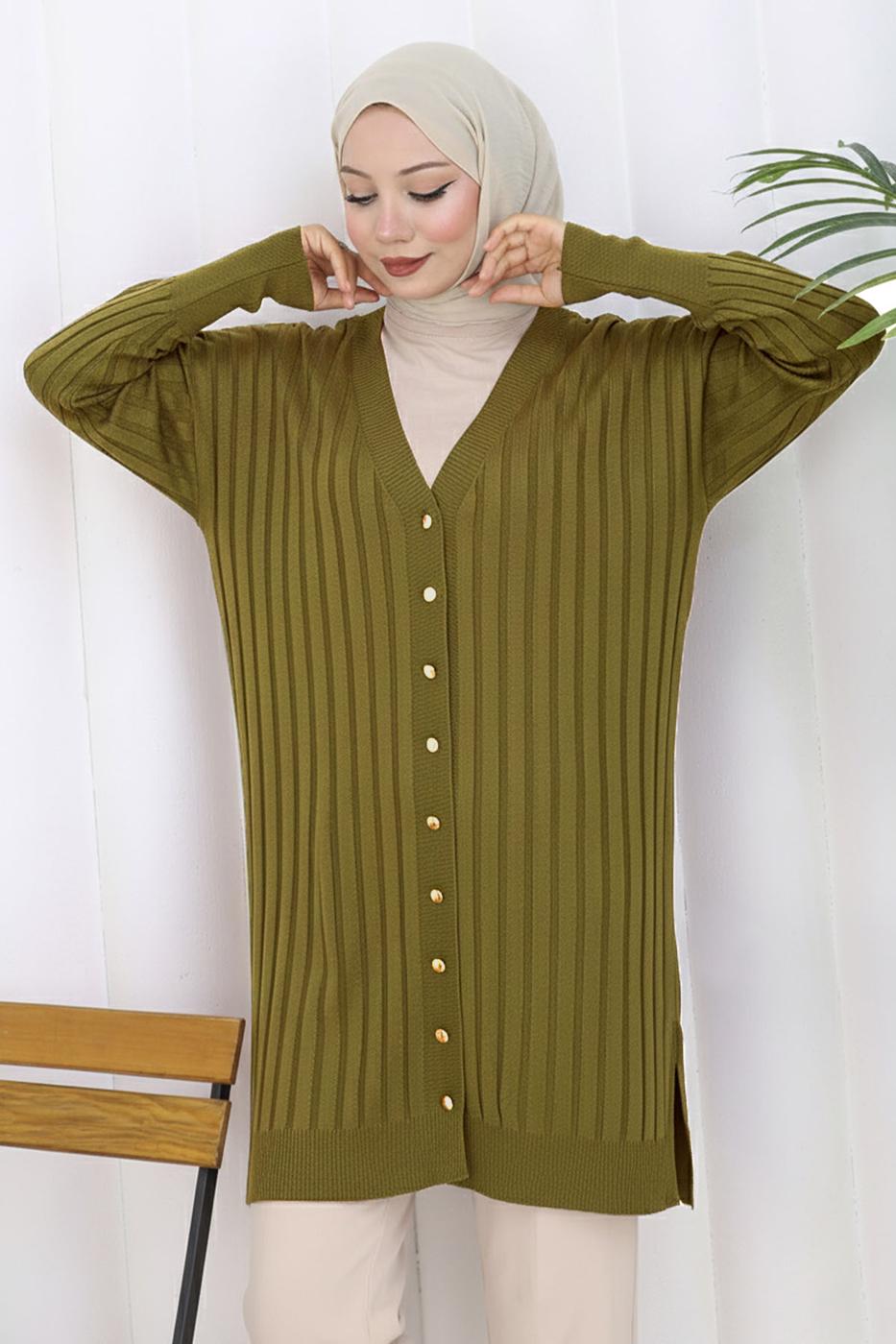 Tesettür giyim YEŞİL TRİKO HIRKA T 9713