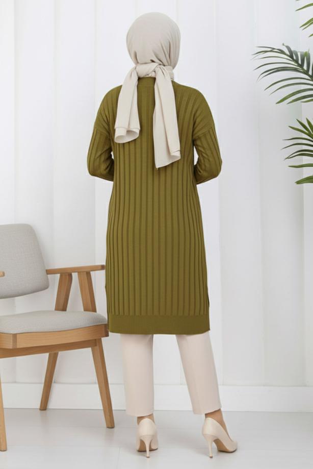 Tesettür giyim YEŞİL TRİKO HIRKA T 9713 - TRENDTESETTÜR
