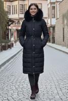 Tesettür giyim SİYAH KEMERLİ KAPİTONE KABAN T 0002