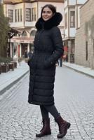 Tesettür giyim SİYAH KEMERLİ KAPİTONE KABAN T 0002