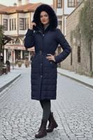 Tesettür giyim LACİVERT KEMERLİ KAPİTONE KABAN T 0002