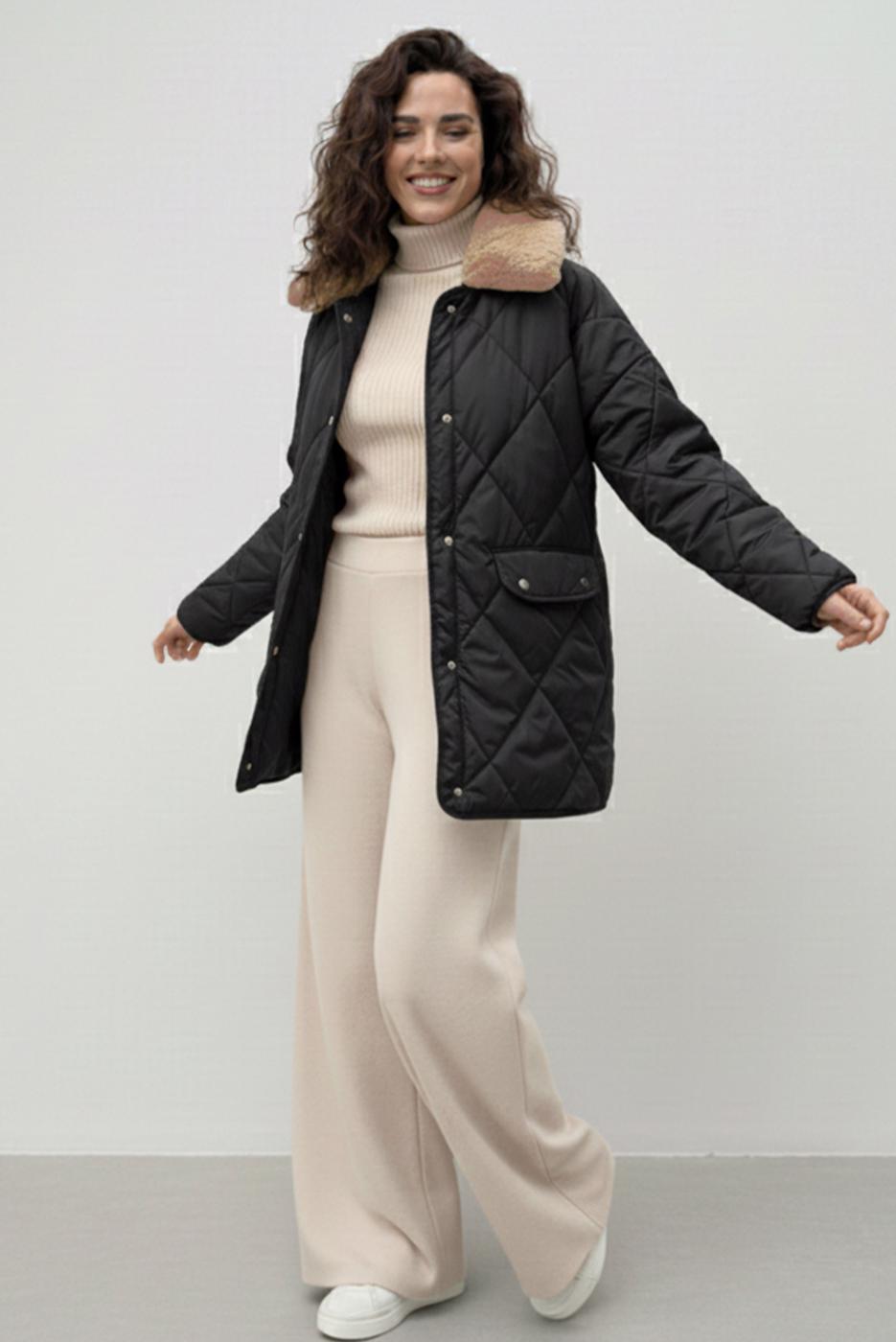 Tesettür giyim SİYAH KAPİTONE KABAN T 0819