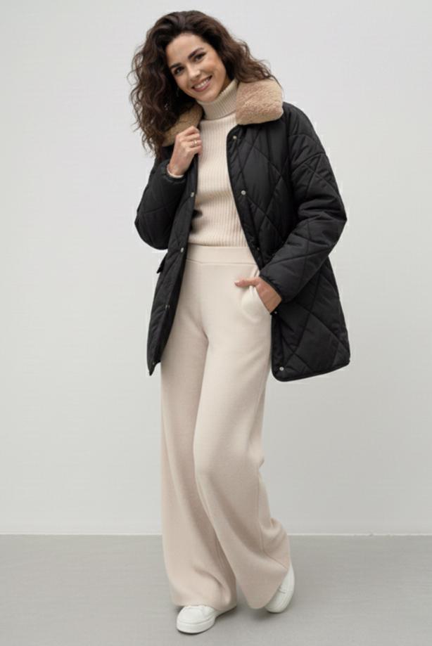 Tesettür giyim SİYAH KAPİTONE KABAN T 0819 - TRENDTESETTÜR