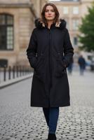 Tesettür giyim SİYAH KAPÜŞONLU SUNİ KÜRK DETAYLI KABAN T 1064