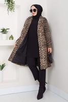 Hijab clothing BROWN LEOPARD PATTERNED TWEED COAT T 1194